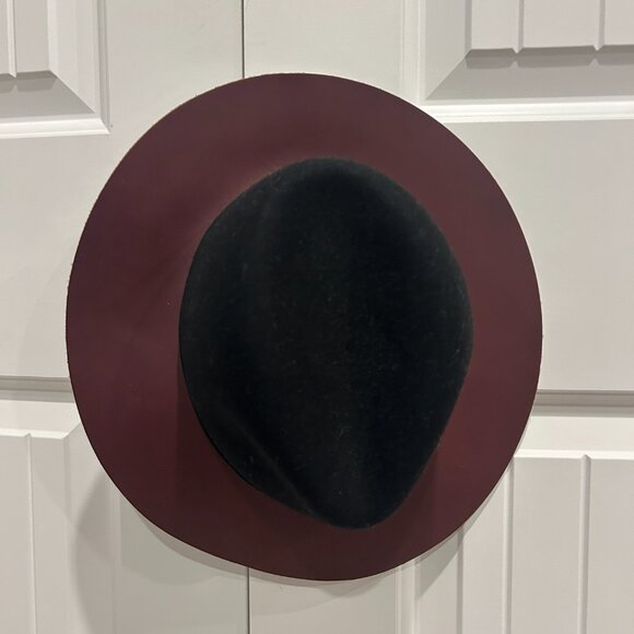 Rag & Bone Floppy Leather Brim Fedora Burgundy and Black Hat Size S - Picture 9 of 10